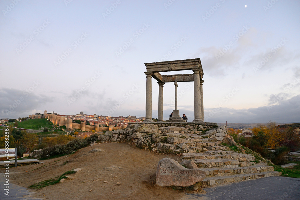 Avila, Spain - November 15, 2018: Viewpoint of the Four Posts in Avila. Avila, Spain - November 15, 2018: Viewpoint of the Four Posts in Avila.