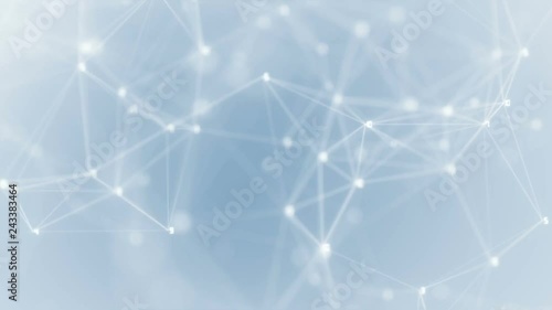 Digital cloud.Network Connection background, rotating flickering cool blue light mesh cloud of connections with white lines and dots with depth-of field effect. Seamless loop.