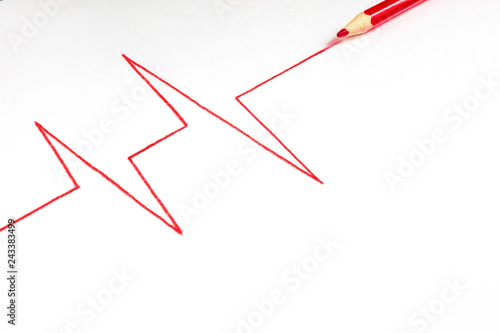 The pulse line is drawn in red pencil on white paper.