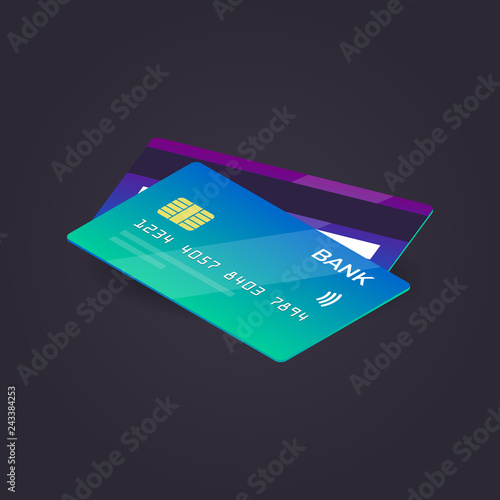 isometric credit card. vector illustration. flat style.