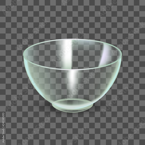 Realistic Detailed 3d Glass Bowl on a Transparent Background. Vector