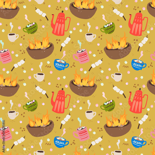 Camping snacks seamless pattern