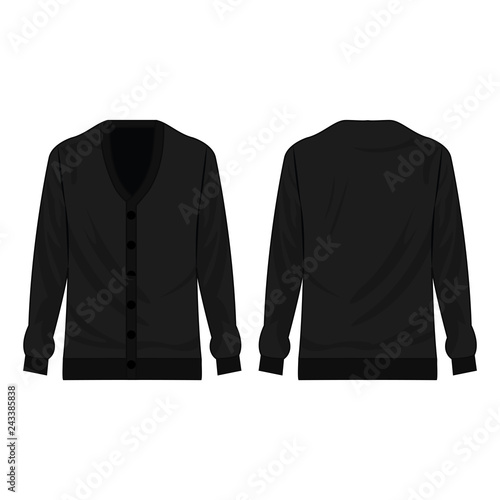 Black basic cardigan with buttons isolated vector on the white background