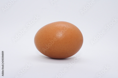 Single brown chicken egg isolated on white backgroud, horizontal
