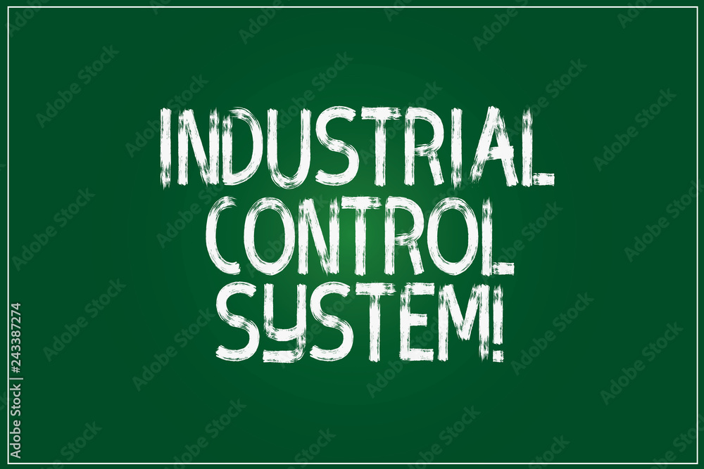 Conceptual hand writing showing Industrial Control System. Business photo showcasing integration of hardware and software with network Color Rectangular Shape Outline and Round Beam in Center