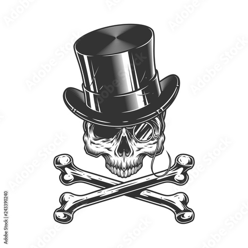 Vintage gentleman skull without jaw
