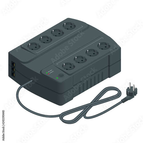 Isometric an uninterruptible power supply or uninterruptible power source UPS vector illustration