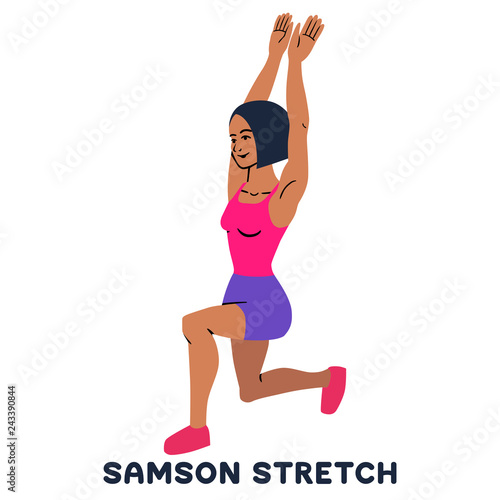 Samson stretch. Sport exersice. Silhouettes of woman doing exercise. Workout, training.