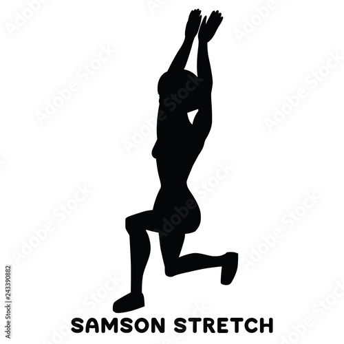 Samson stretch. Sport exersice. Silhouettes of woman doing exercise. Workout, training.