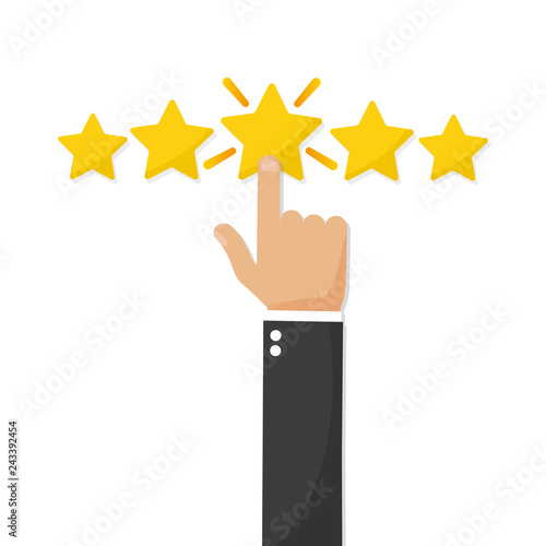 Hand giving five star rating, Feedback concept vector illustration flat style