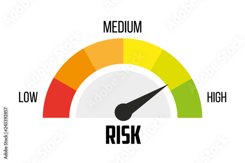 Risk concept on speedometer. Vector icon