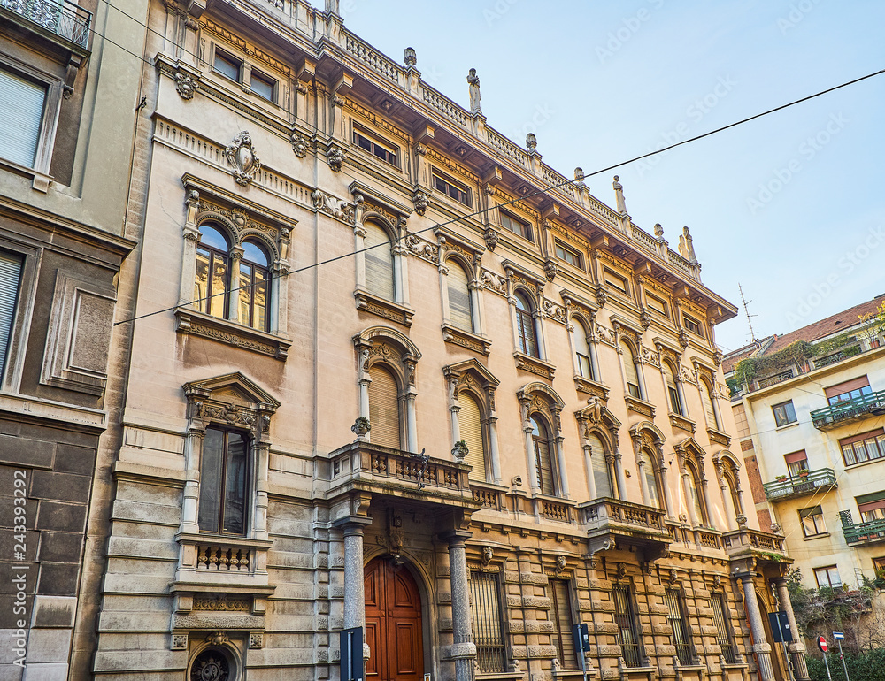 Typical building of Milan, Lombardy, Italy.