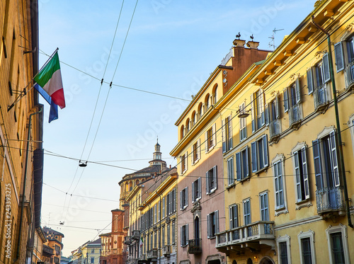 Corso Magenta street with the dome of the Basilica di Santa Maria delle Grazie in the background. Milan, Lombardy, Italy. © Álvaro Germán Vilela