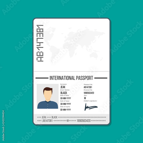 Cartoon ID card or Car driver license. Male passport template Vector illustration in flat style.