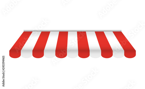 Striped red and white sunshade for shops, cafes and street restaurants