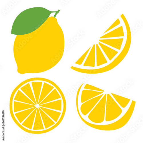 Fresh lemon fruits, flat vector illustrations