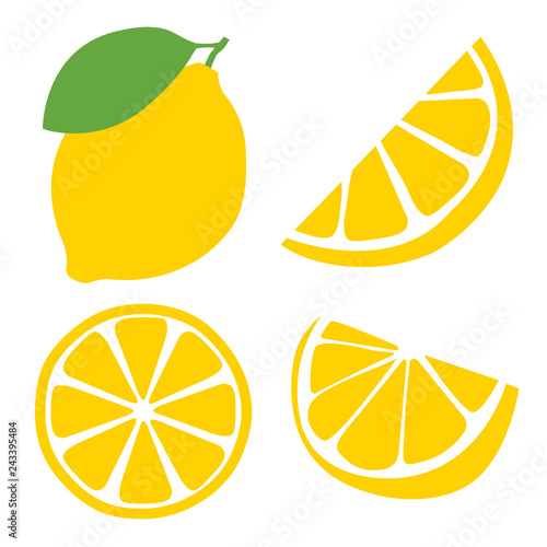 Fresh lemon fruits, flat vector illustrations