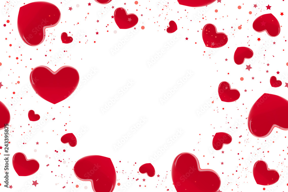 Valentine's day hearts seamless pattern. Background with red3d realistic hearts. Beautiful abstract wallpaper. Valentine day love card. Vector illustration. Vector cute romantic banner design.
