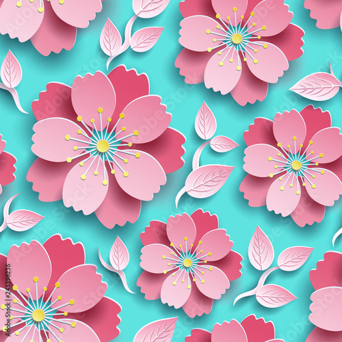 Beautiful bright seamless pattern with sakura