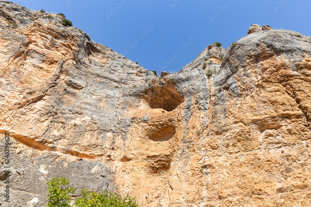escarpment detail at Barranco de la Hoz Seca canyon next to Jaraba town, province of Zaragoza, Aragon, Spain