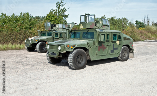 armored vehicles of the Ukrainian paratroopers at the checkpoint in the Donbass