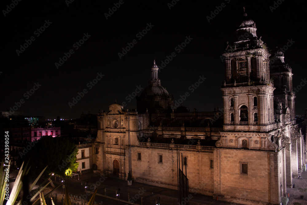 Side of the cathedral in Nights of Mexico on the streets of downtown Mexico City. First picture of the city.