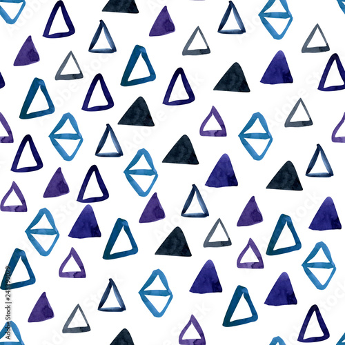 Watercolor blue abstract triangles seamless pattern