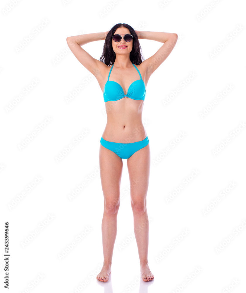 Beautiful brunette woman in turquoise swimsuit Beautiful brunette woman in turquoise swimsuit
