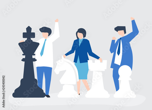 Business people with giant chess pieces