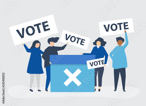 Character illustration of people with vote icons