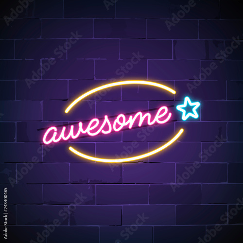 Pink awesome neon sign vector