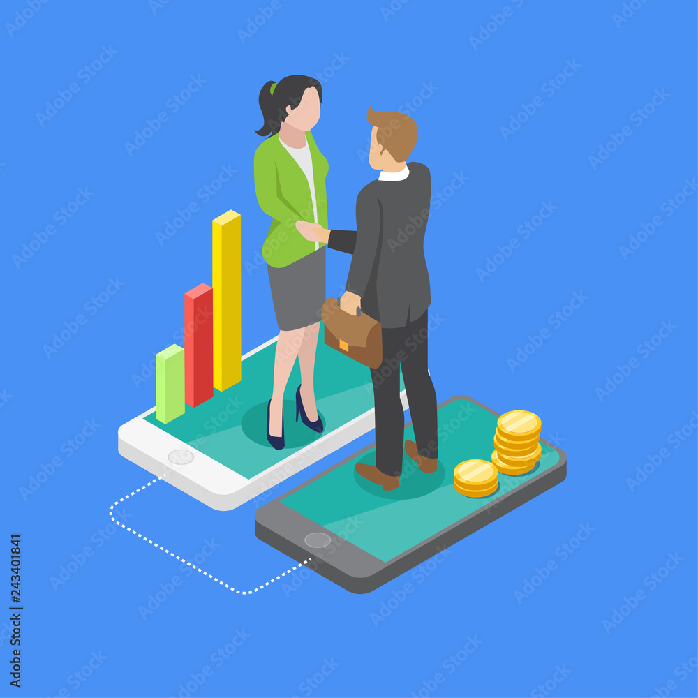 Isometric Mobile Business Dealing Isometric Mobile Business Dealing