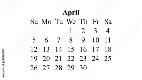April 2020. Calendar 2020 vector. Simple design minimal 2020 calendar on desktop wallpaper