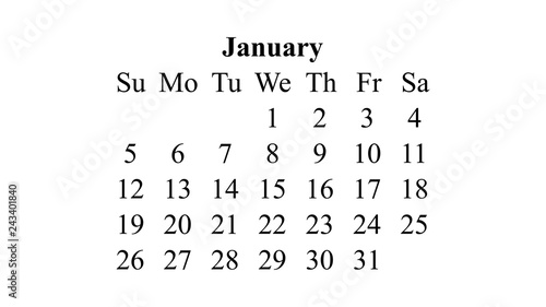 January 2020. Calendar 2020 vector. Simple design minimal 2020 calendar on desktop wallpaper