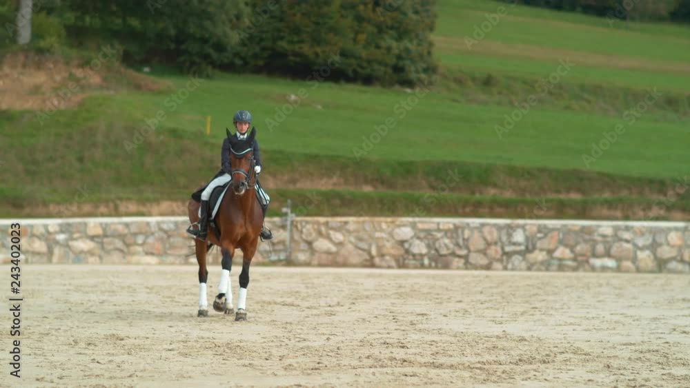 SUPER SLOW MOTION English female rider doing canter renvers at