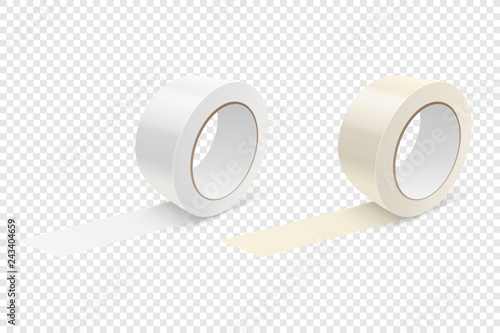 Vector Realistic 3d Glossy Tape Roll Icon Set or Mock-up Closeup Isolated on Transparen Background. Design Template of Packaging Sticky Tape Roll or Adhesive Tape for Mockup. Front View
