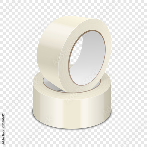 Vector Realistic Beige 3d Glossy Tape Roll Template for Logo, Print, Mock-up Set Closeup Isolated on White Background. Design Template of Packaging Sticky Tape Roll or Adhesive Tape for Mockup