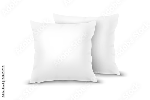 Vector Realistic 3d White Pillow Set Closeup Isolated on White Background. Elements of Bedroom, Home, Hotel Decor. Design Template of Square Pillows for Graphics and Mockup. Front view