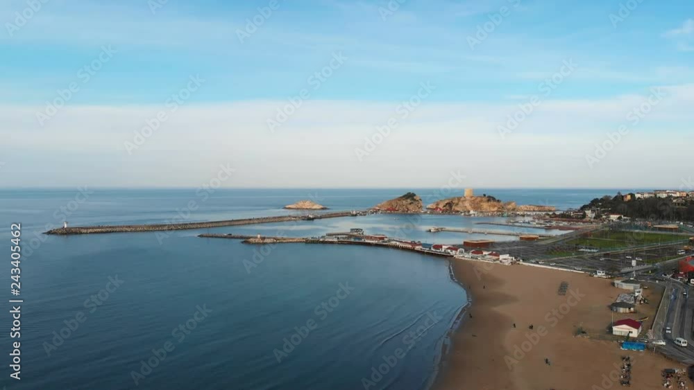 Aerial view of sandy beach of Black Sea near the town of Sile, Turkey Aerial view of sandy beach of Black Sea near the town of Sile, Turkey