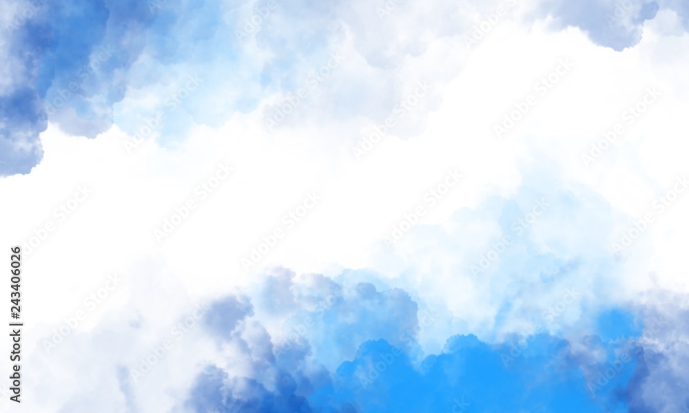 Abstract painting blue sky with white clouds