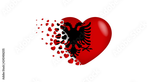 National flag of Albania in heart illustration. With love to Albania country. The national flag of Albania fly out small hearts