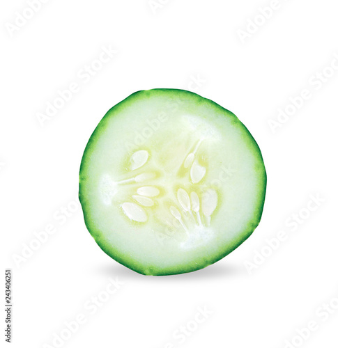 Fresh juicy slice cucumber isolated on white background, clipping path