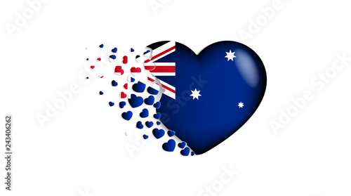 National flag of Australia in heart illustration. With love to Australia country. The national flag of Australia fly out small hearts