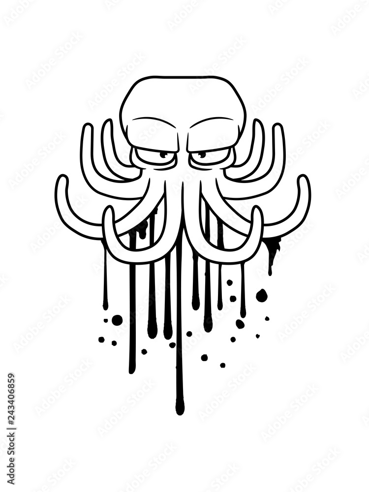 farbe graffiti tinte tropfen spray böser oktopus krake kopffüßer kalmar  tentakel tintenfisch unterwasser monster comic cartoon clipart lustig  design meer wasser tauchen fisch Stock-Illustration | Adobe Stock