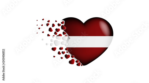 National flag of Latvia in heart illustration. With love to Latvia country. The national flag of Latvia fly out small hearts photo