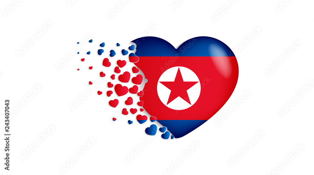 National flag of North Korea in heart illustration. With love to North Korea country. The national flag of North Korea fly out small hearts National flag of North Korea in heart illustration. With love to North Korea country. The national flag of North Korea fly out small hearts