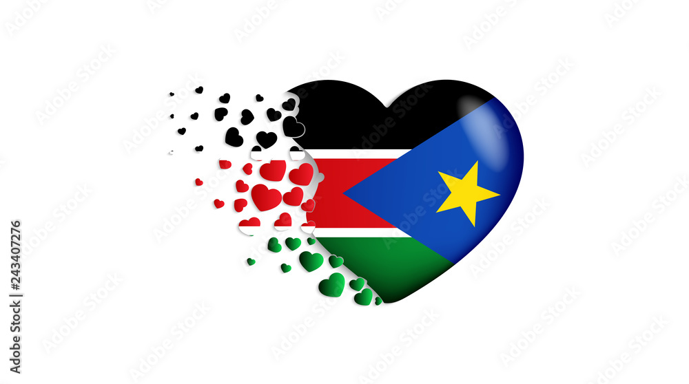 National flag of South Sudan in heart illustration. With love to South Sudan country. The national flag of South Sudan fly out small hearts National flag of South Sudan in heart illustration. With love to South Sudan country. The national flag of South Sudan fly out small hearts