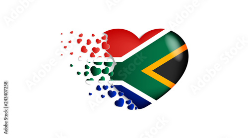 National flag of South Africa in heart illustration. With love to South Africa country. The national flag of South Africa fly out small hearts