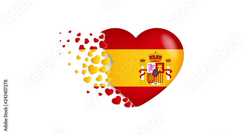 National flag of Spain in heart illustration. With love to Spain country. The national flag of Spain fly out small hearts