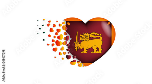 National flag of Sri Lanka in heart illustration. With love to Sri Lanka country. The national flag of Sri Lanka fly out small hearts